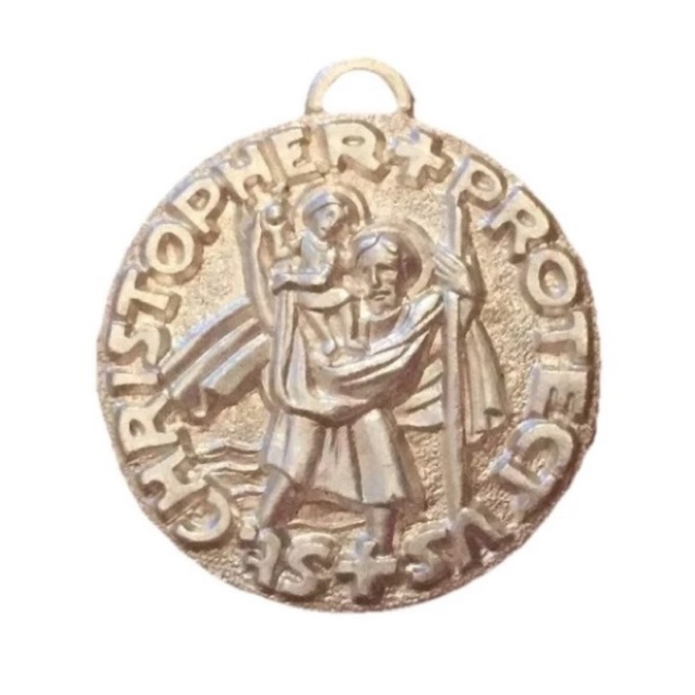 Vintage Sterling Silver Saint Christopher Protect US 3D Religious Charm Pendant